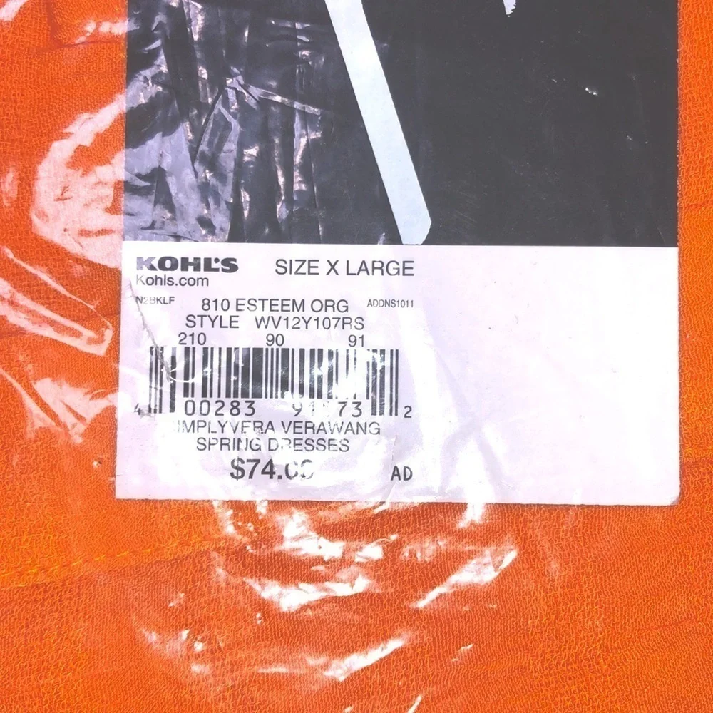Simply Vera Wang Women Orange Sleeveless Button Front Shirt Midi Dress Sz XL New - Picture 7 of 9